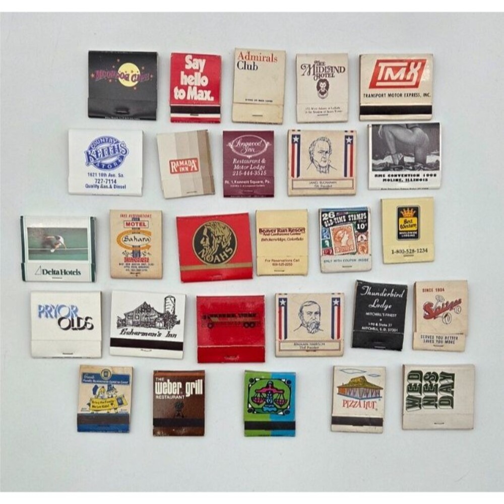 Vintage Advertising Matchbook Lot 27 Pc New Used Hotel Restaurant Motel Bar